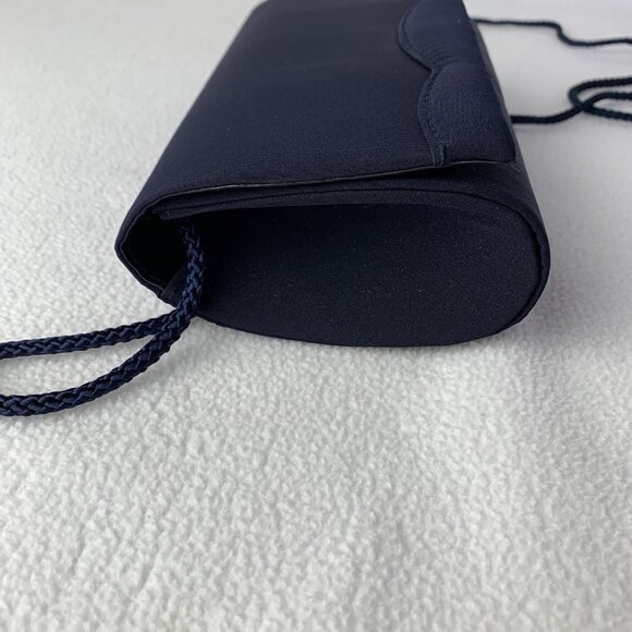 La Regale Navy Blue Fabric Rectangle Clutch Shoulder Evening Bag Purse 90’s - Picture 9 of 14